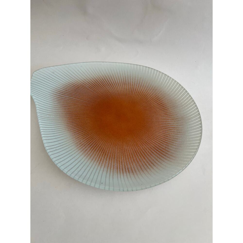 Signed Maurice Heaton Asymmetrical Glass Dish Orange Center MCM Art Abstract JL - Picture 9 of 9